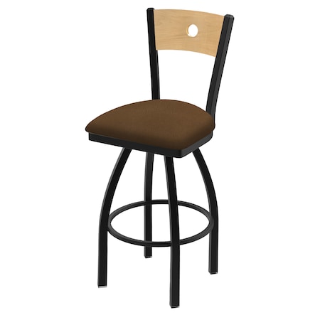 Holland Bar Stool Co 25" Swivel Counter Stool, Black Wrinkle, Nat Back, Rein Thatch Seat 83025BWNatMplB026